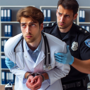 Image of a doctor arrested by police officer