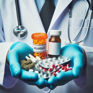 Physician holding lots of drugs in his hand