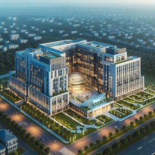 Giant hospital photo from the perspective of a drone