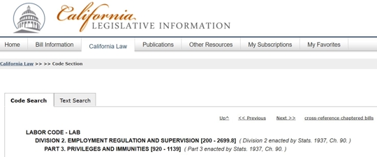 Image of California labor code with a picture of the state capital building