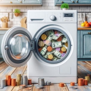 Washing machine stuffed with money hence money laundering