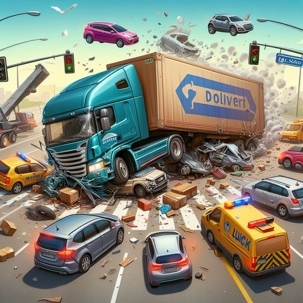 Giant Truck in an Accident with Cars