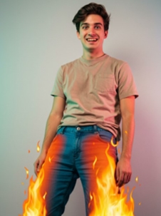 Image of a person with pants on fire to meet with fire, fire pants on fire
